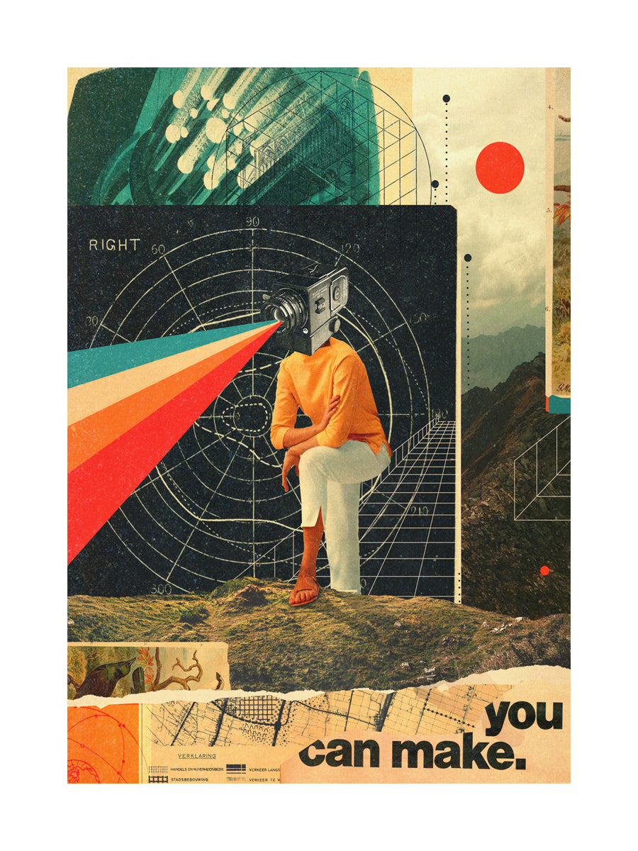 Collage mit einer Frau, die einen Regenbogen projiziert, und dem Text "You can make." im Retro-Stil.