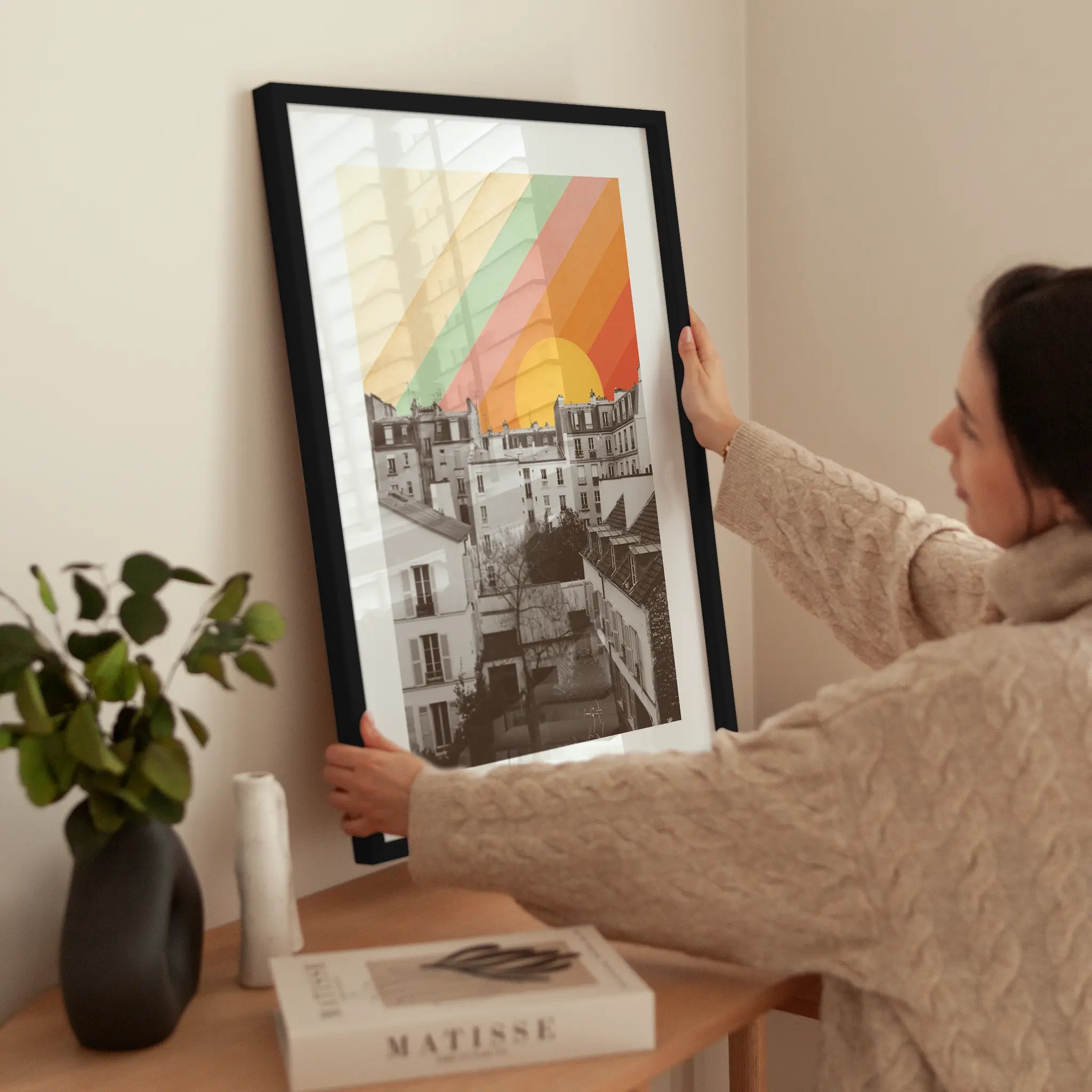 Nostalgic Rainbow Cityscape wird aufgehängt