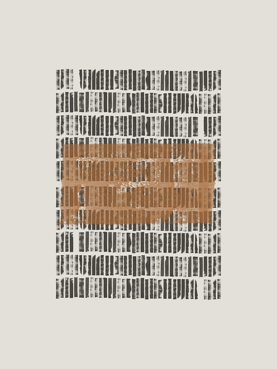 Grafische Illustration eines Musters mit schwarzen und braunen Linien auf hellgrauem Hintergrund.