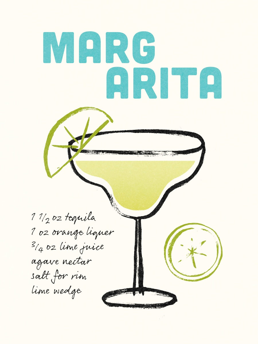 Poster mit einer Margarita und dem Rezept darunter.