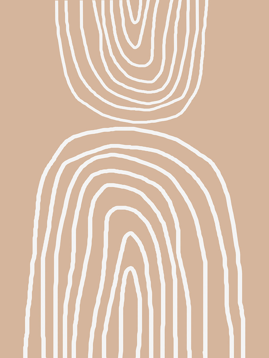 Poster mit weißen Linien in Fingerabdruckmuster auf beigefarbenem Hintergrund.