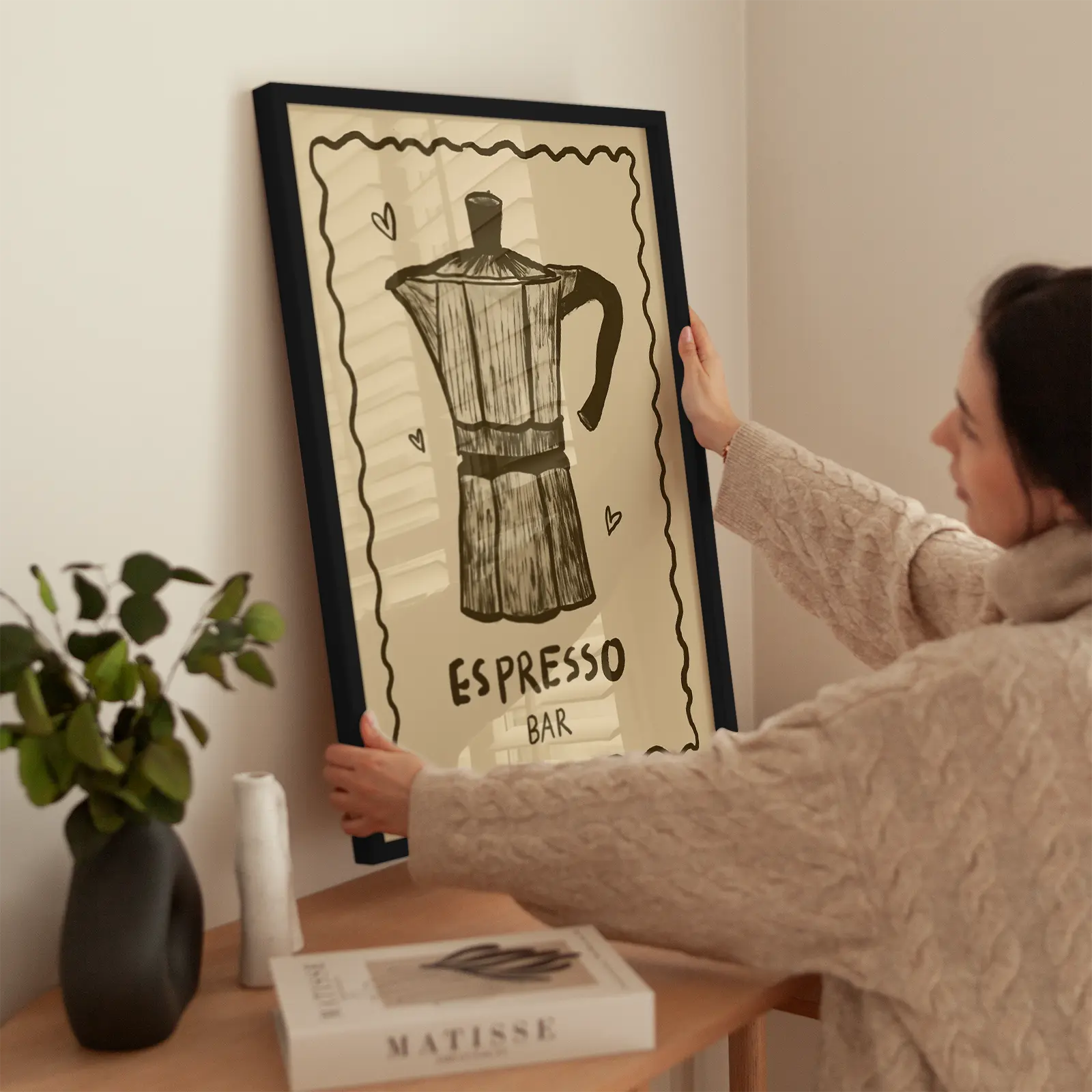 Espresso Bar Sketch wird aufgehängt