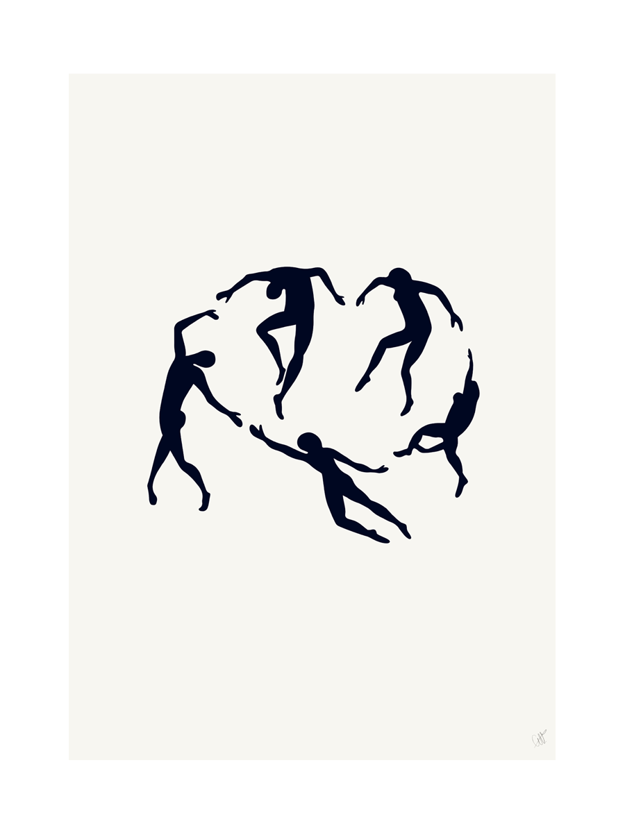 Grafische Illustration von tanzenden Menschen in Schwarz auf hellem Hintergrund.