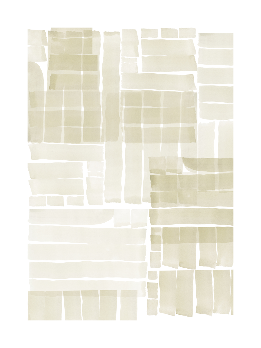 Abstraktes Poster mit beigen und weißen Formen.