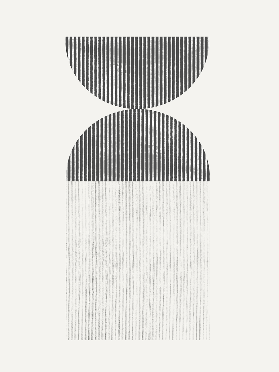 Grafische Illustration mit einem Halbkreis und einem Rechteck mit Linien auf grauem Hintergrund.