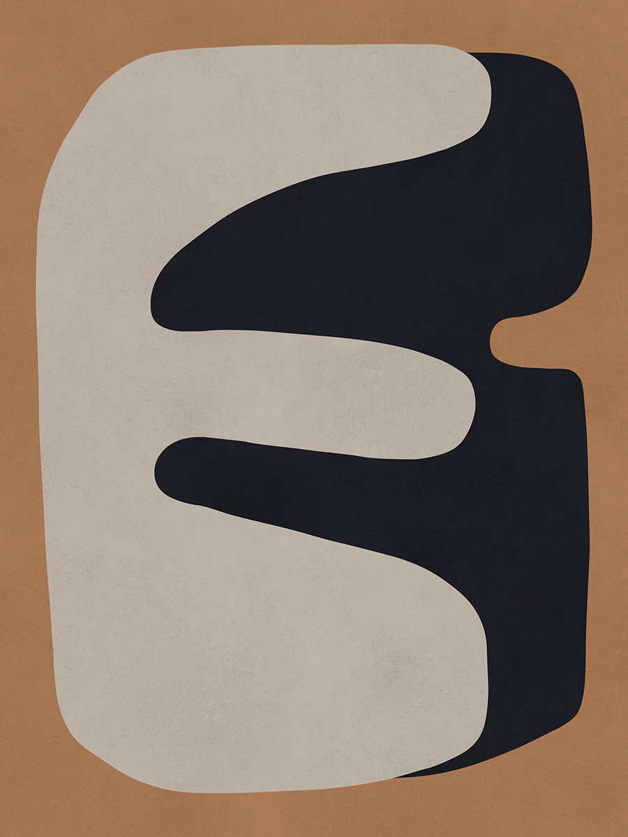 Grafische Formen in Beige und Schwarz auf braunem Hintergrund.
