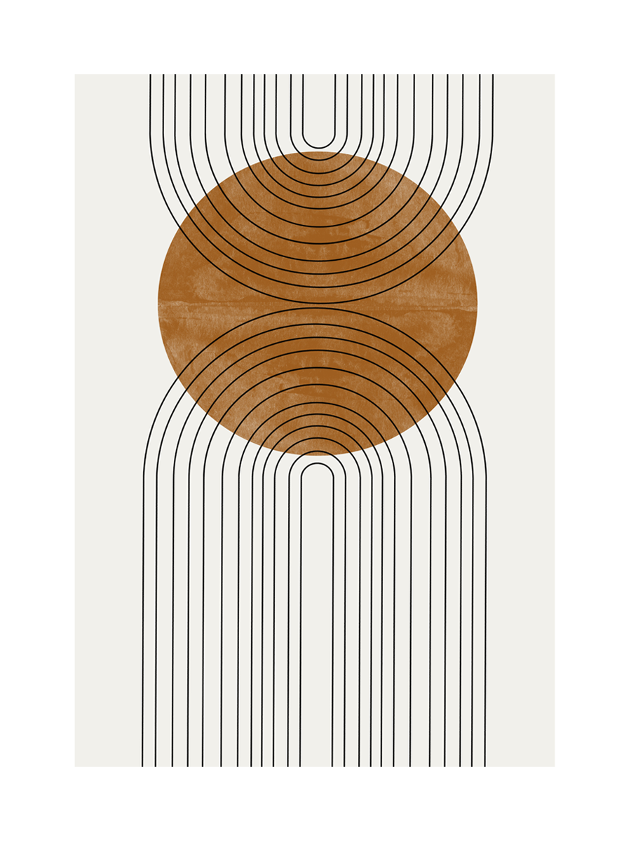 Grafische Illustration mit zwei Bögen und einem Kreis in der Mitte auf hellgrauem Hintergrund.