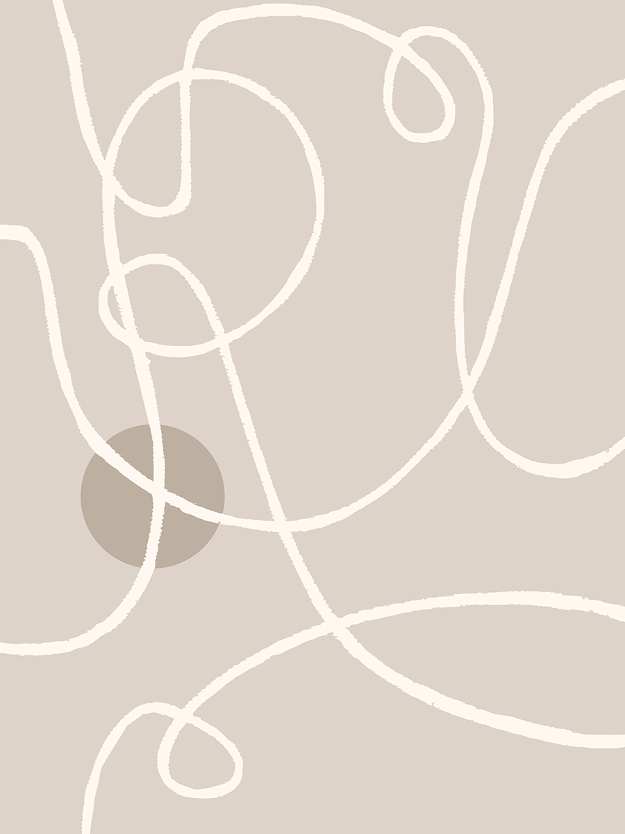 Weiße Linien und ein grauer Kreis auf beigem Hintergrund.
