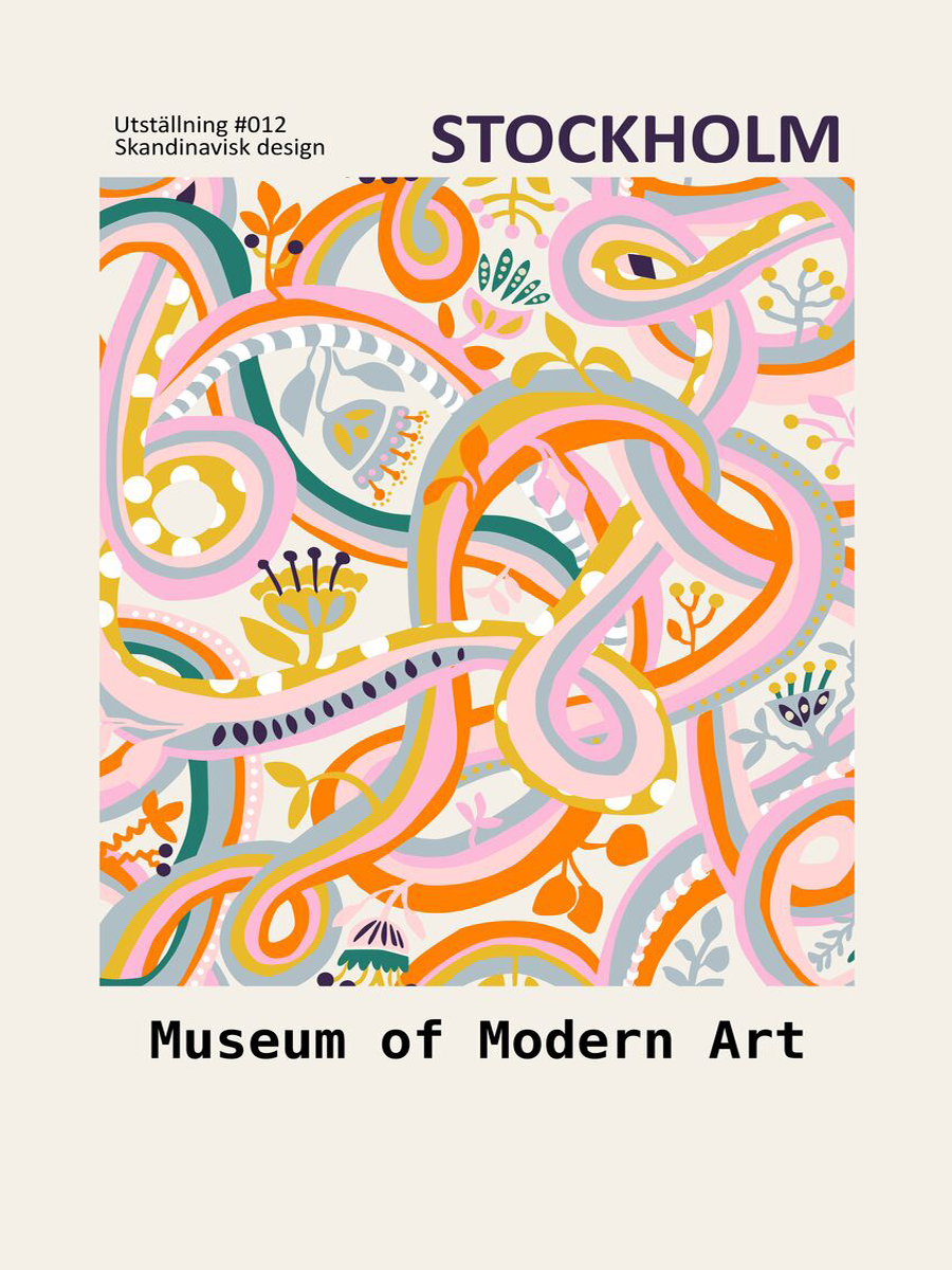 Buntes Poster mit abstrakten Formen und dem Text "Museum of Modern Art".