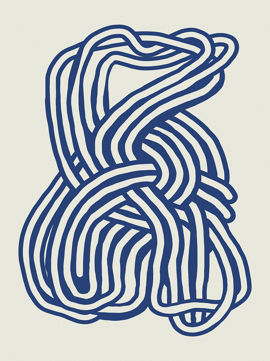 Illustration eines blauen Knotens auf hellem Hintergrund.