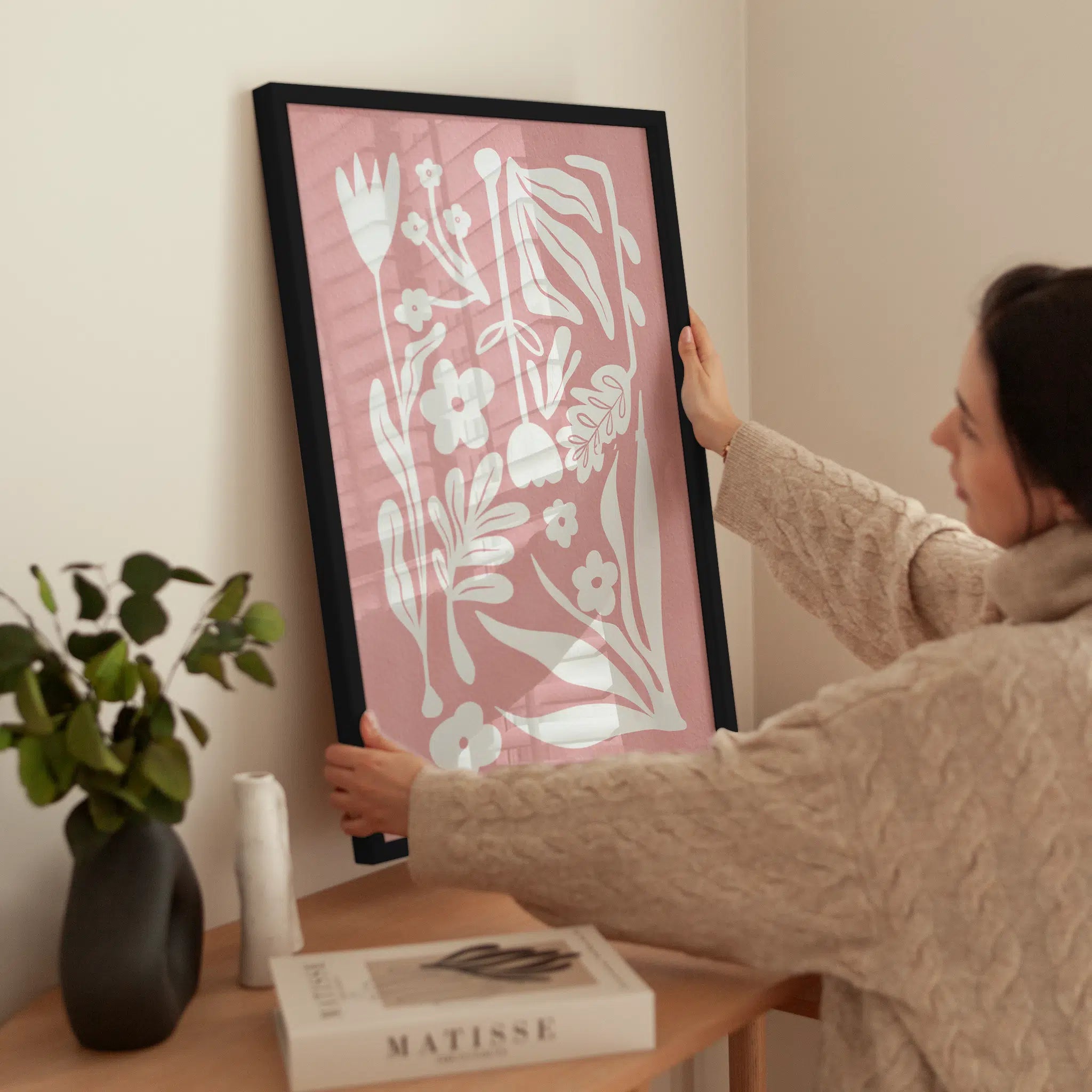 Bouquet in Pink wird aufgehängt