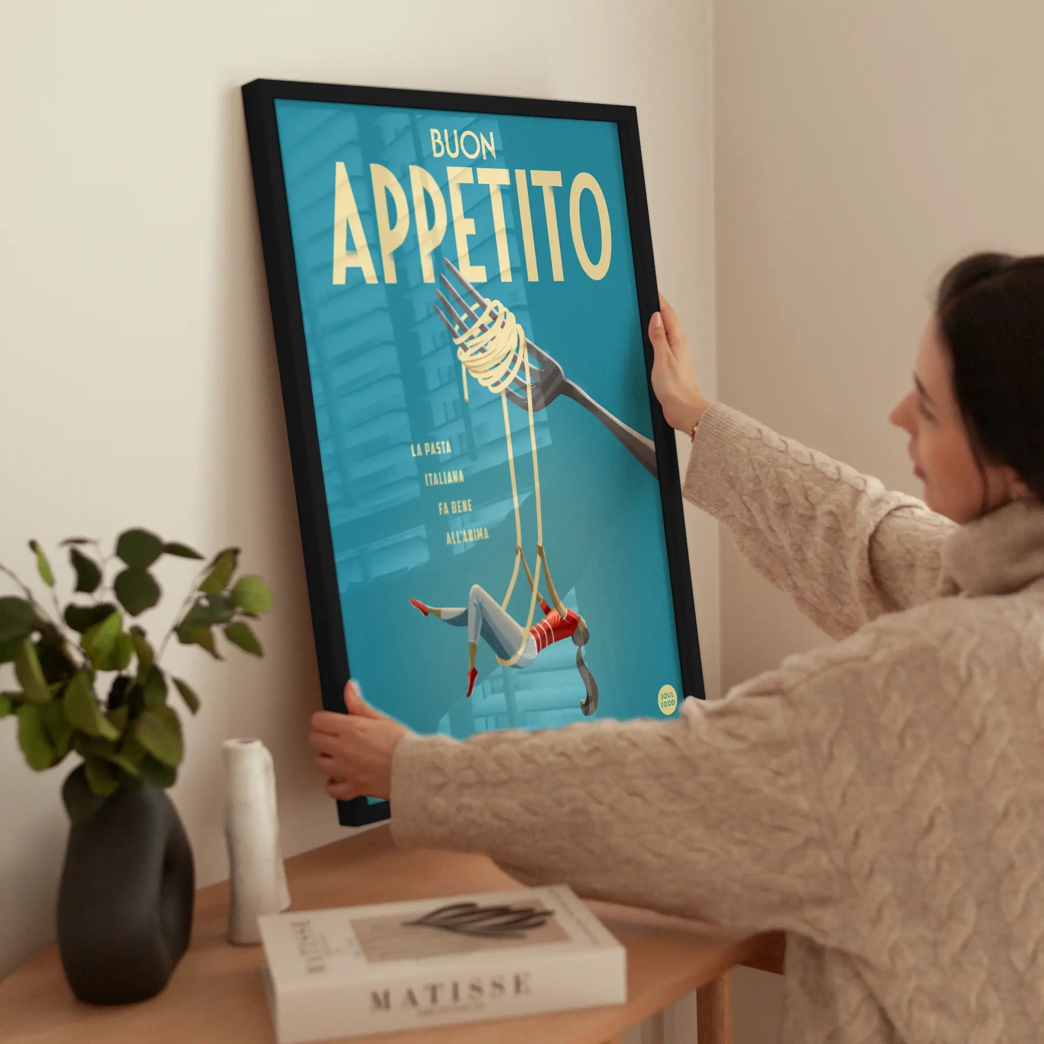 Buon Appetito Art wird aufgehängt