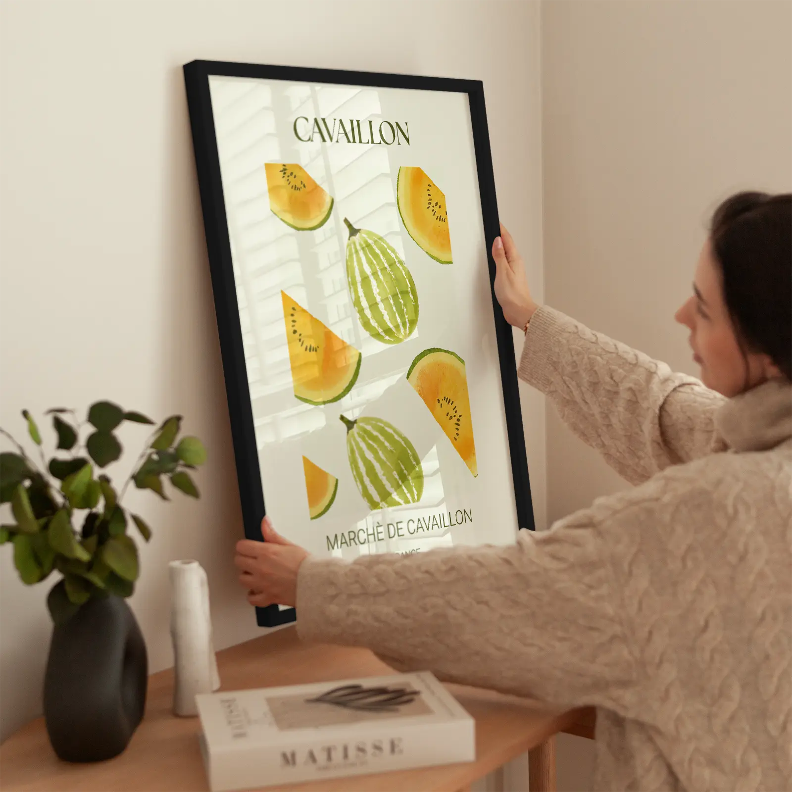 Cavaillon Melons wird aufgehängt