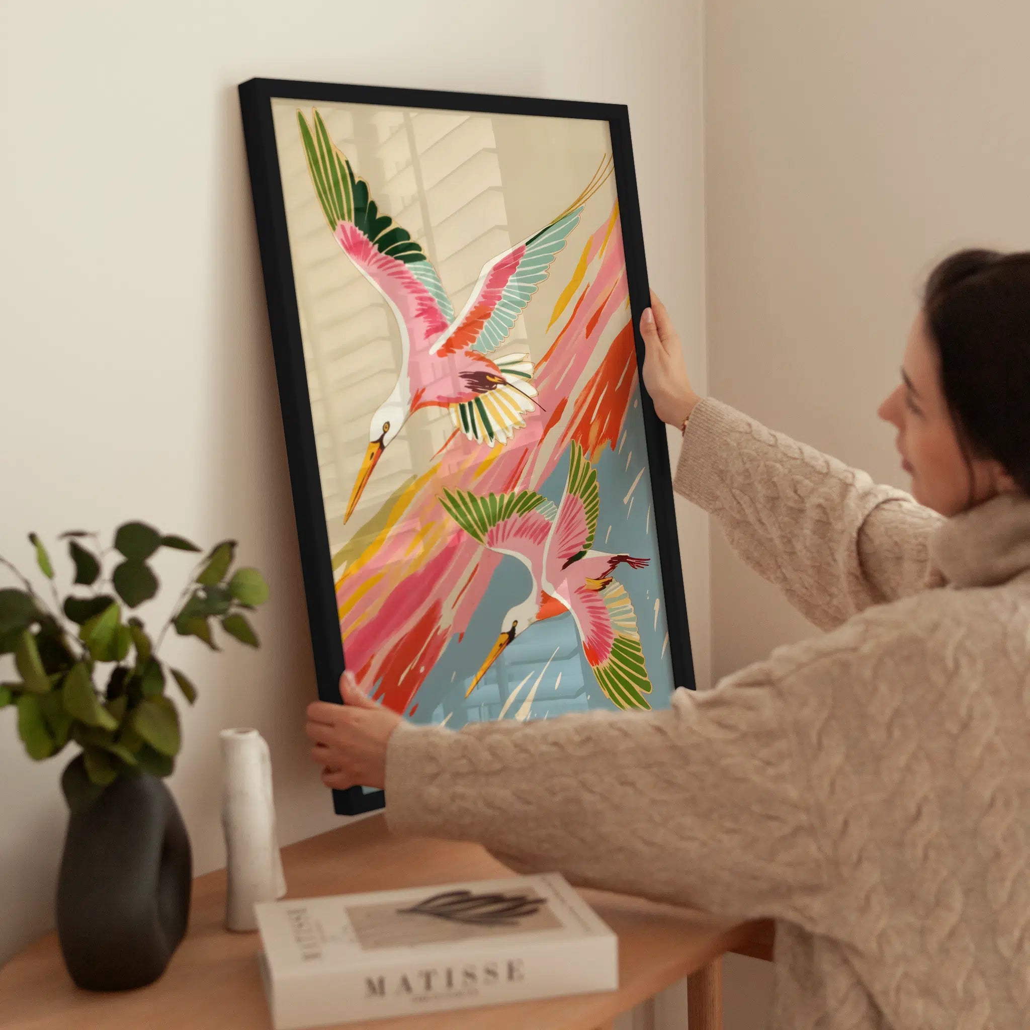 Colorful Birds wird aufgehängt