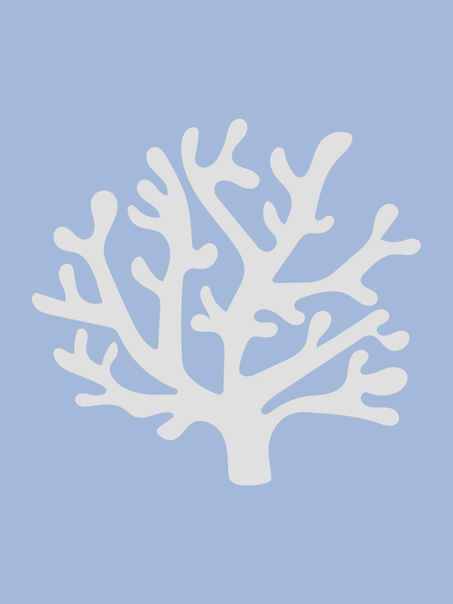 Illustration einer weißen Koralle auf einem blauen Hintergrund.