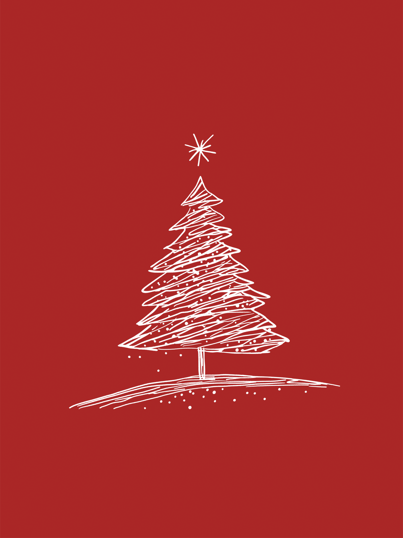Illustration eines weißen Weihnachtsbaums auf rotem Hintergrund.