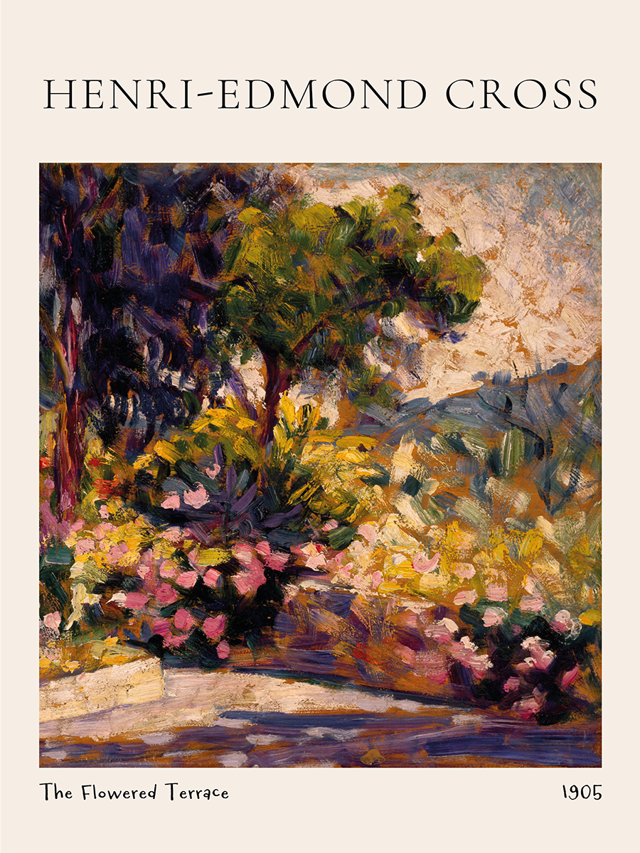 Poster einer blumenverzierten Terrasse von Henri-Edmond Cross, 1905.
