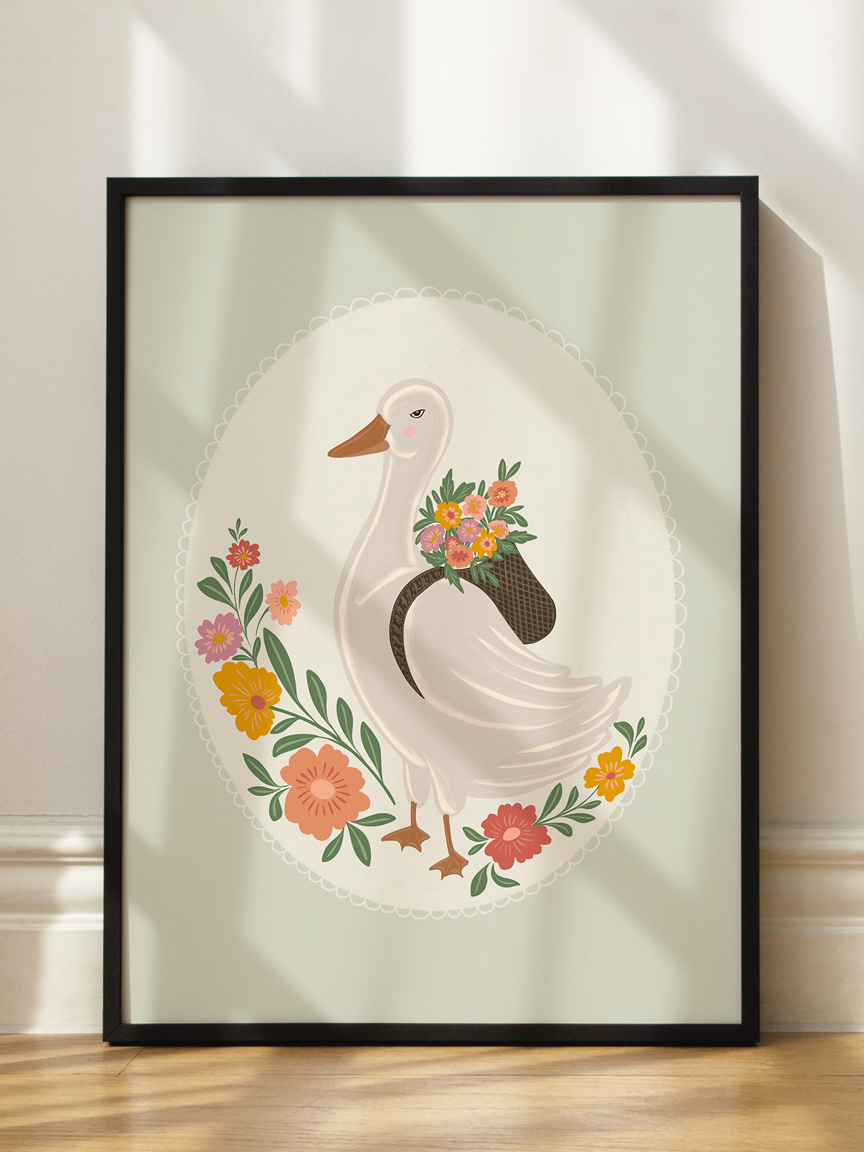 Duck With Flowers Poster