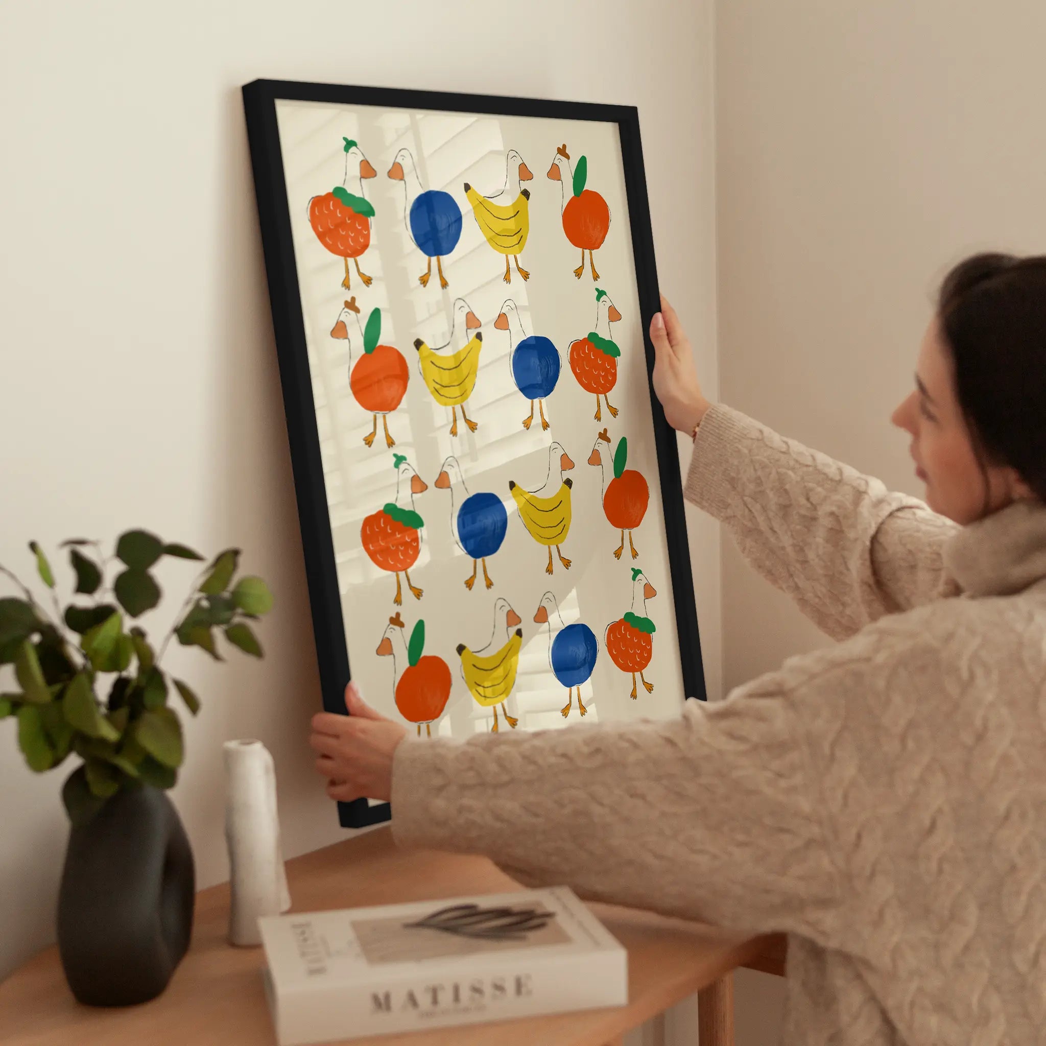 Fruit Geese wird aufgehängt