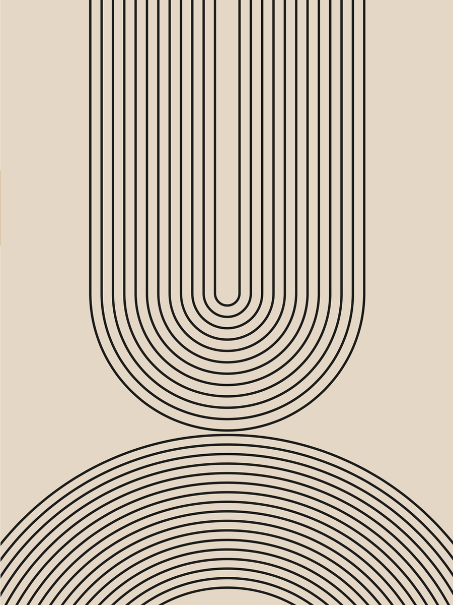 Grafik mit schwarzen Linien, die Bögen auf beigem Hintergrund bilden.