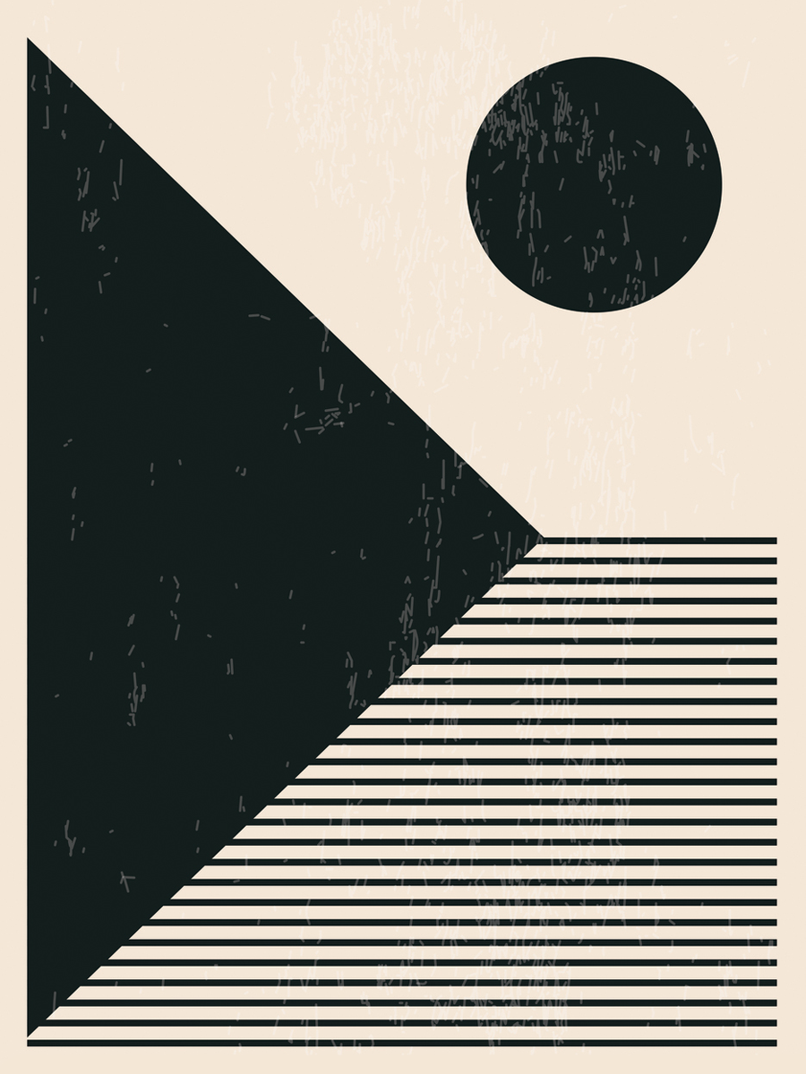 Grafische Illustration mit geometrischen Formen und Linien in Schwarz auf beigem Hintergrund.