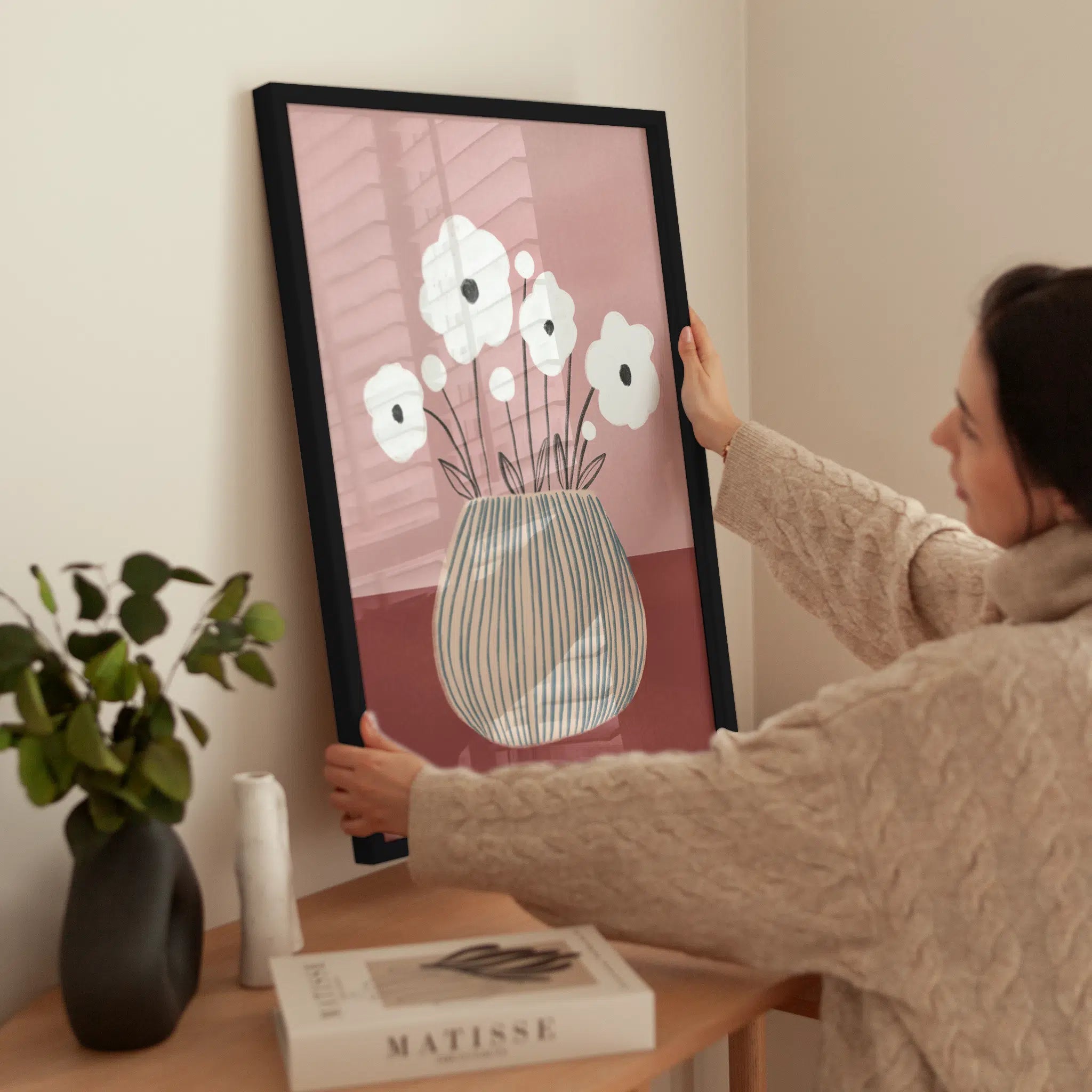 Illustrated White Flowers wird aufgehängt