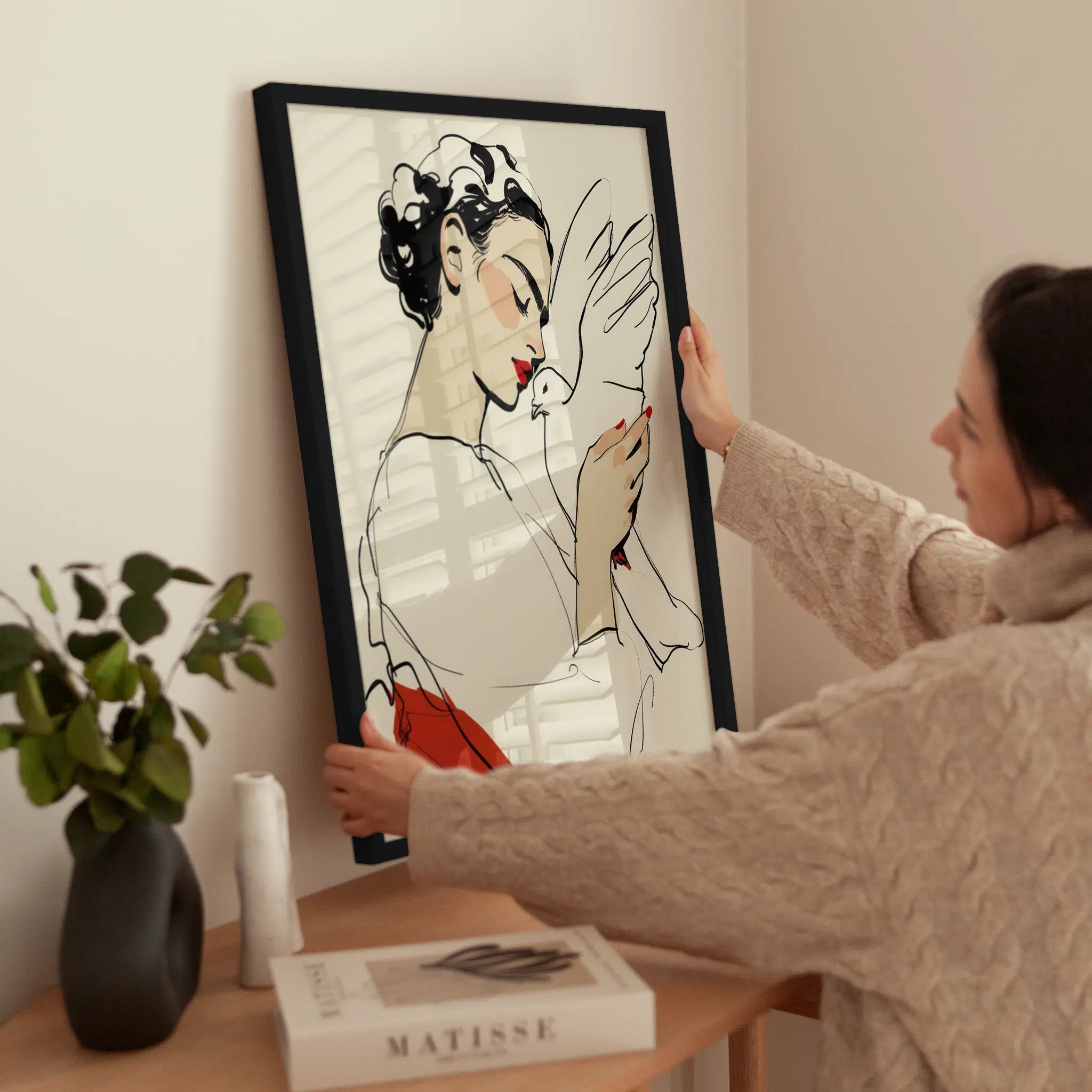 Lady with a Dove wird aufgehängt