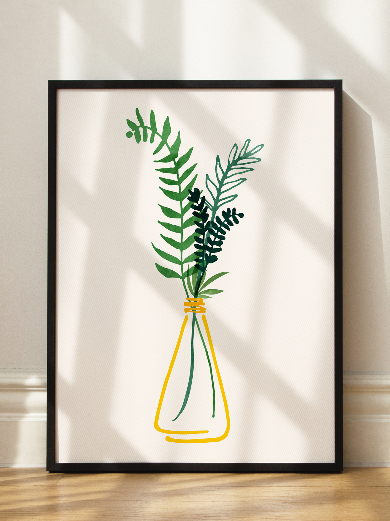 Leaves in Yellow Vase Poster
