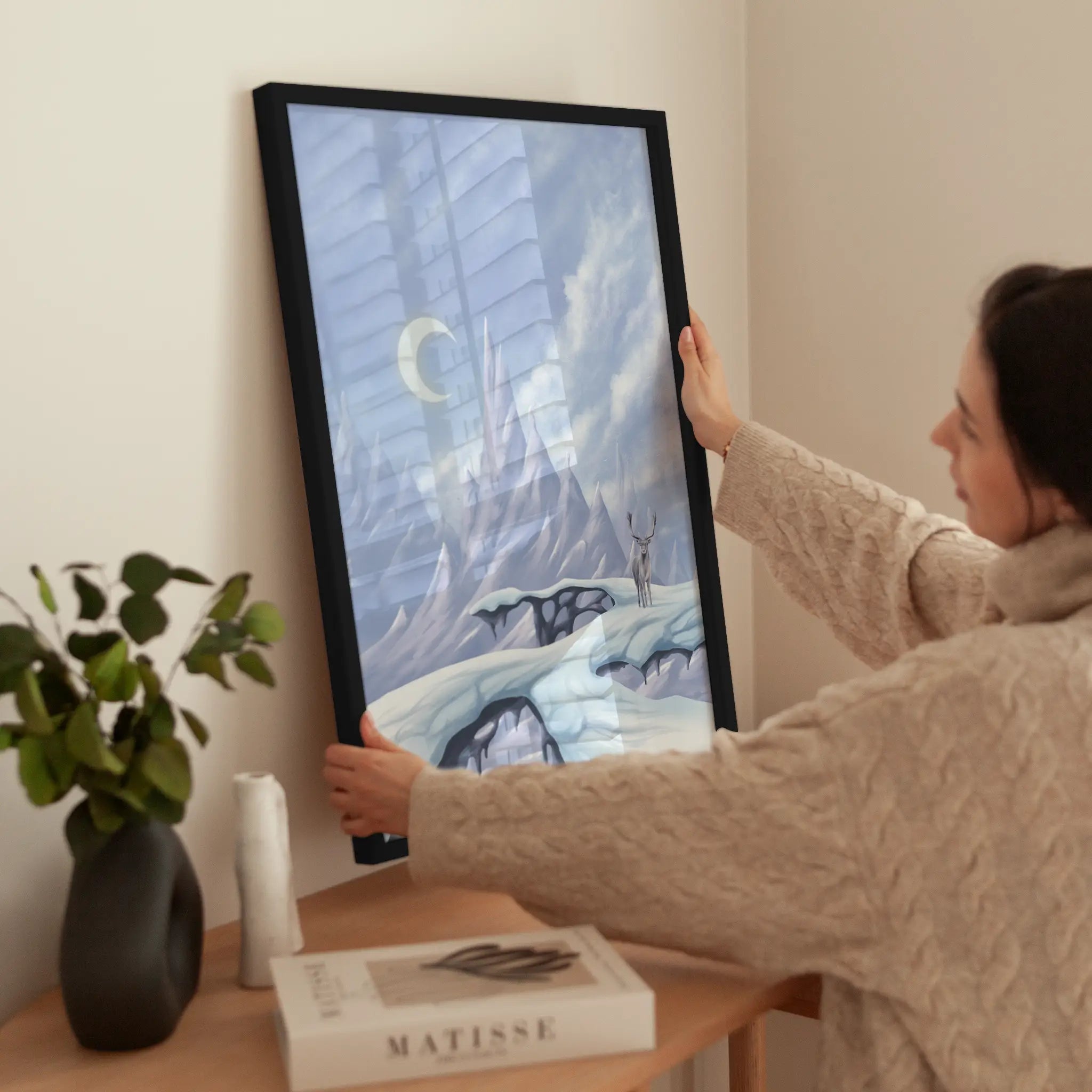 Majestic Stag on Icy Terrain wird aufgehängt