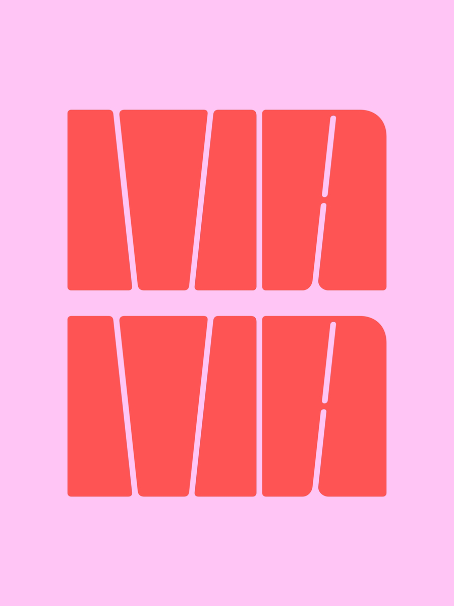 Typografieposter mit dem Wort „Mama“ in Rot auf rosa Hintergrund.