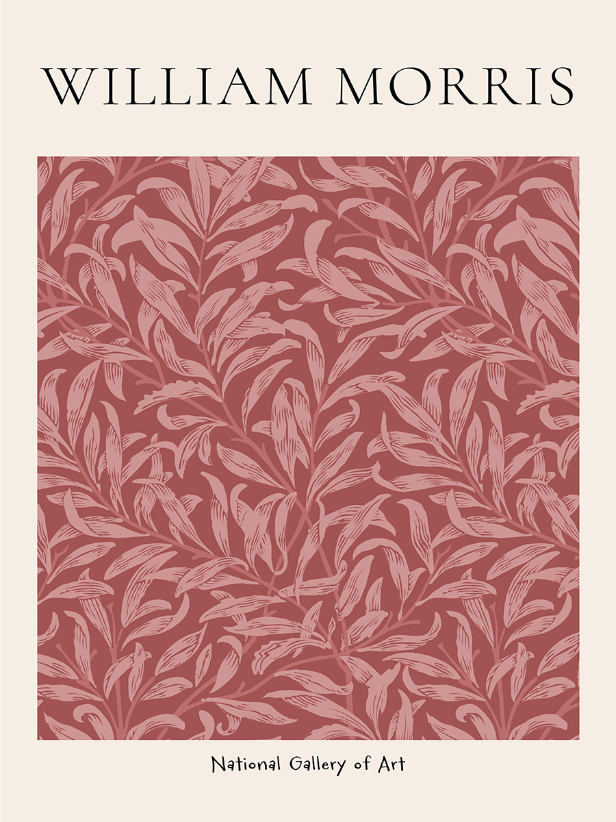 Botanisches Poster mit rosa Blättern auf staubigem rosa Hintergrund von William Morris.