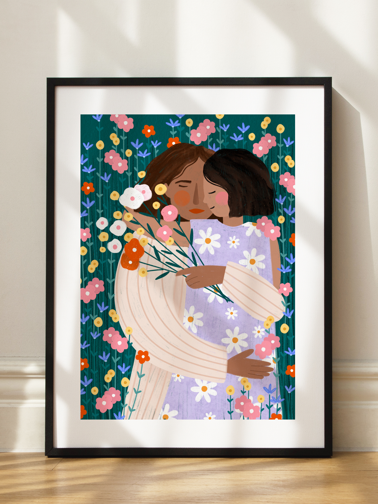 Mother and Daughter in the Wildflower Garden Poster