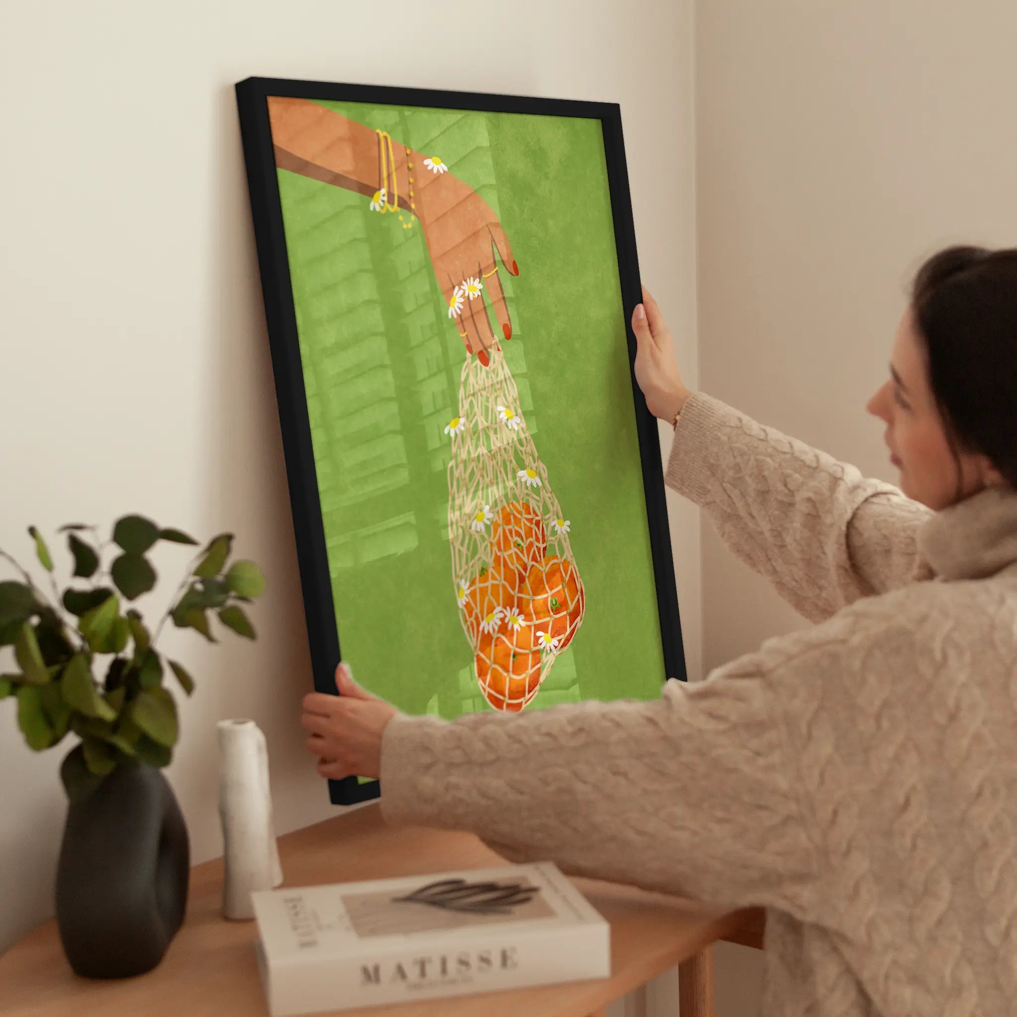 Oranges and Daisies wird aufgehängt