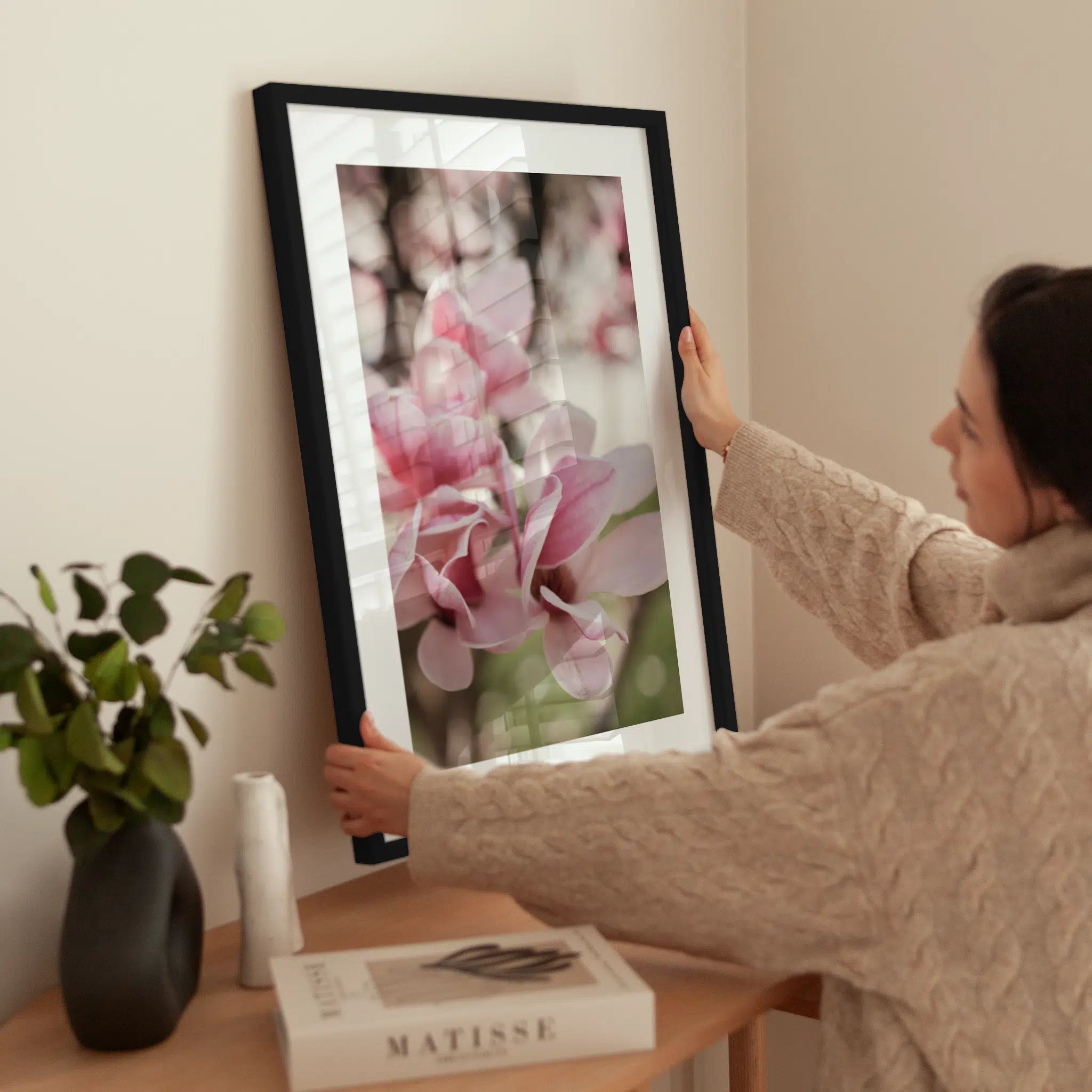 Pink Magnolia wird aufgehängt