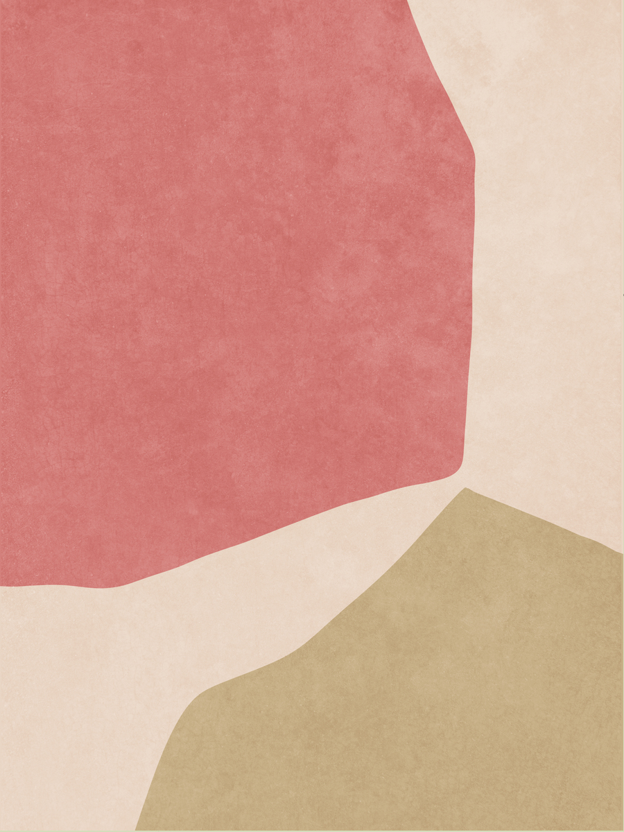 Grafische Illustration mit abstrakten Formen in Rot und Beige auf beigem Hintergrund.