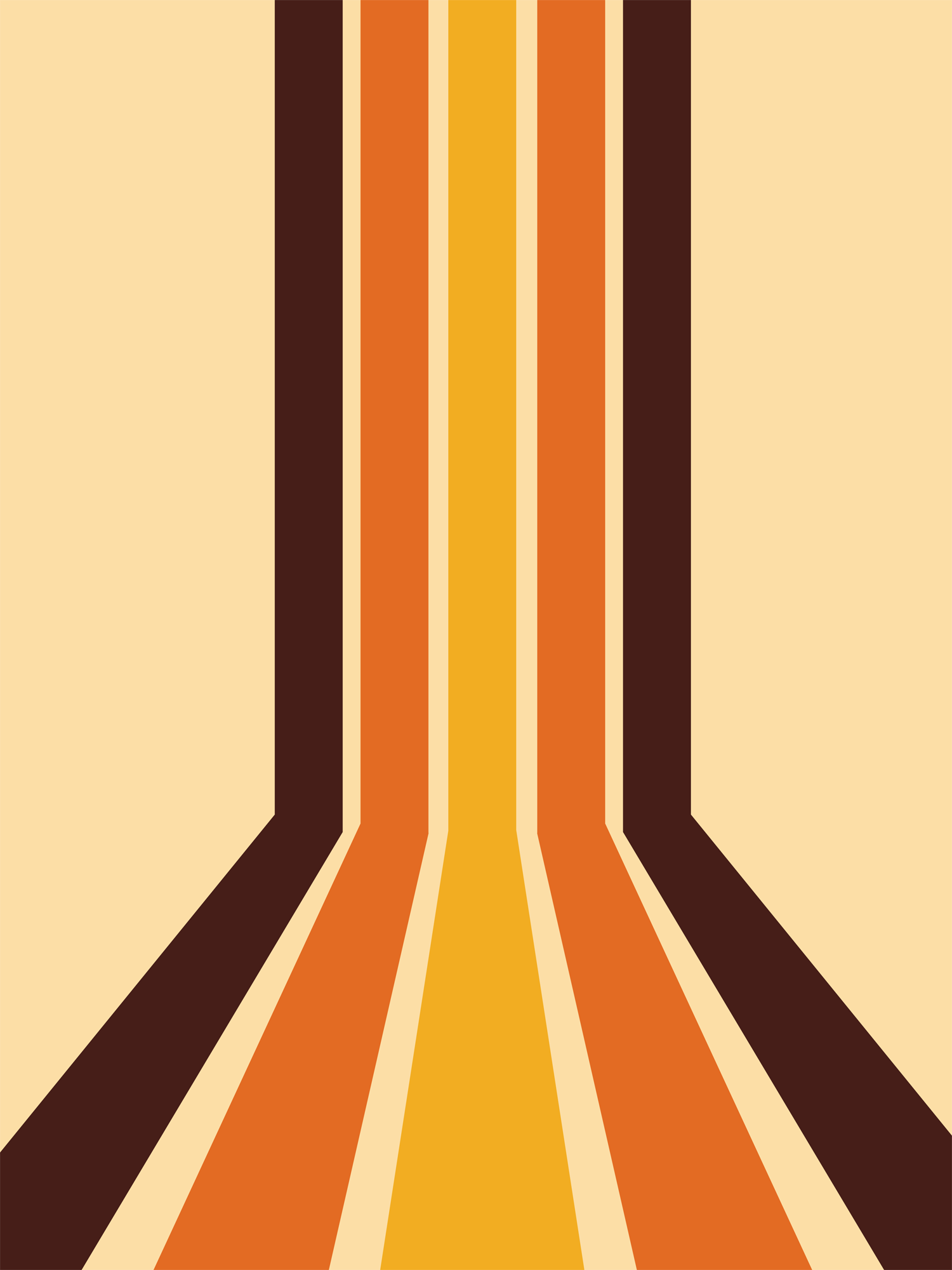 Grafische Illustration mit senkrechten Streifen in Braun, Orange und Gelb auf beigem Hintergrund.