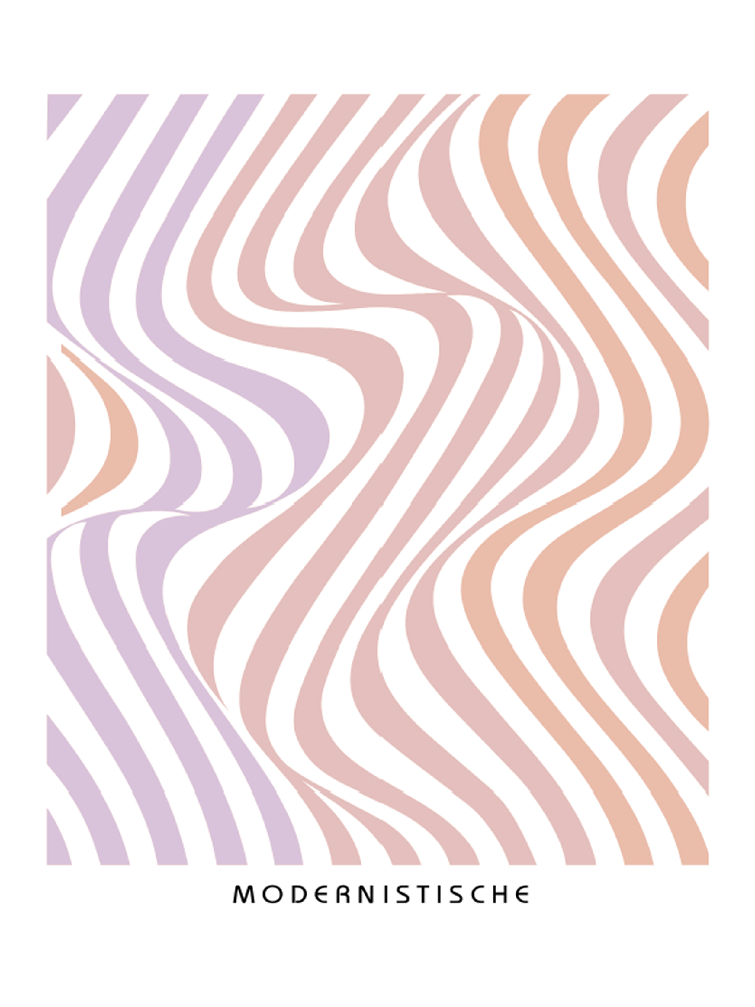 Grafische Illustration mit wellenförmigen Linien in Lila und Orange auf weißem Hintergrund, darunter der Text Modernistische.