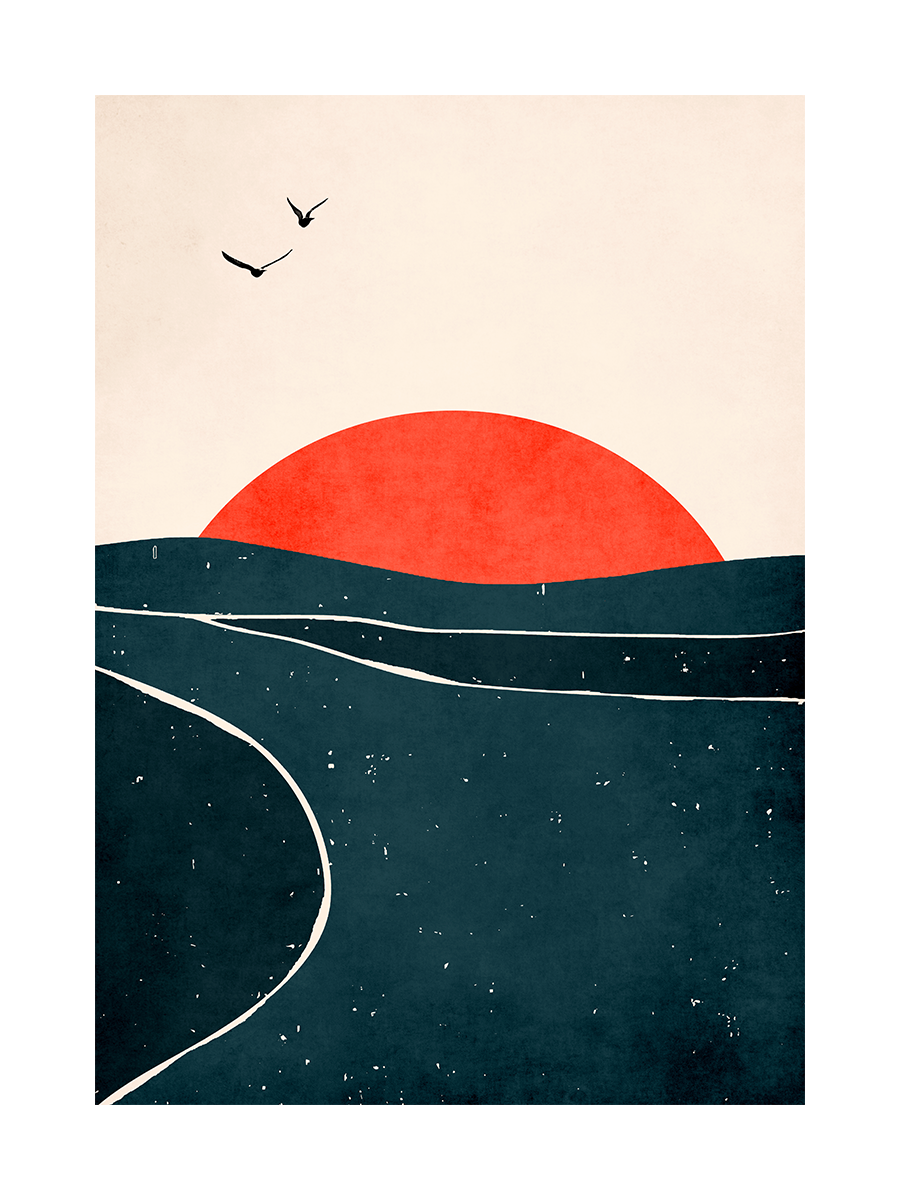 Seagulls Flying Into The Sunset Poster