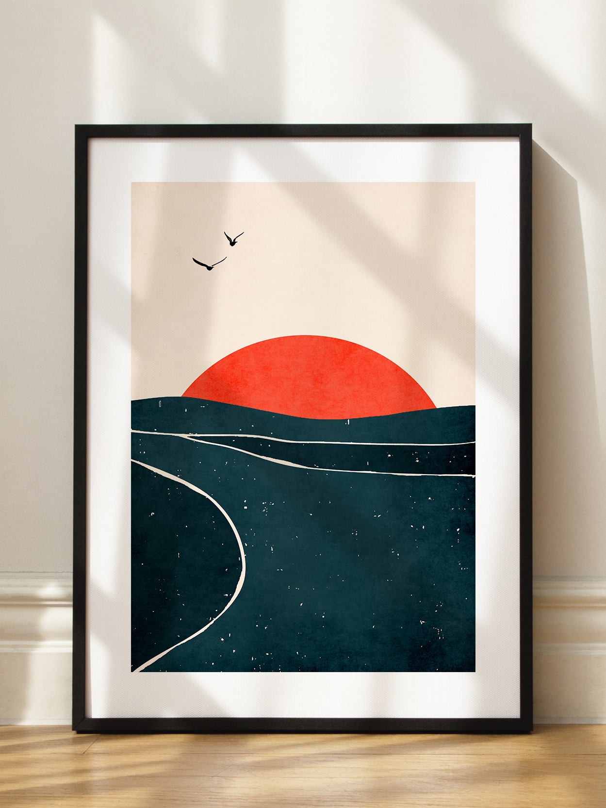 Seagulls Flying Into The Sunset Poster