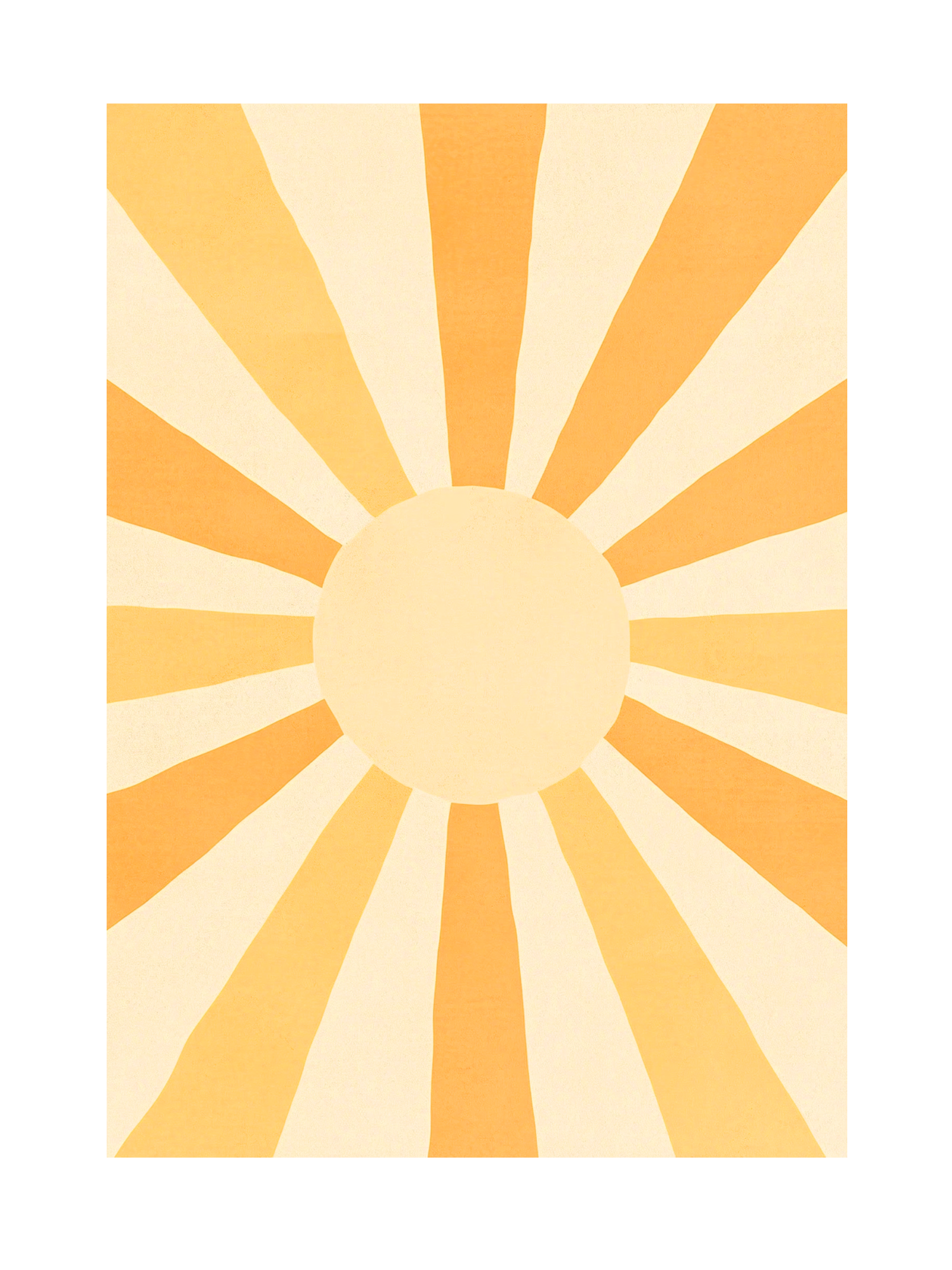 Grafische Illustration der Sonne in Orange und Gelb mit Strahlen.
