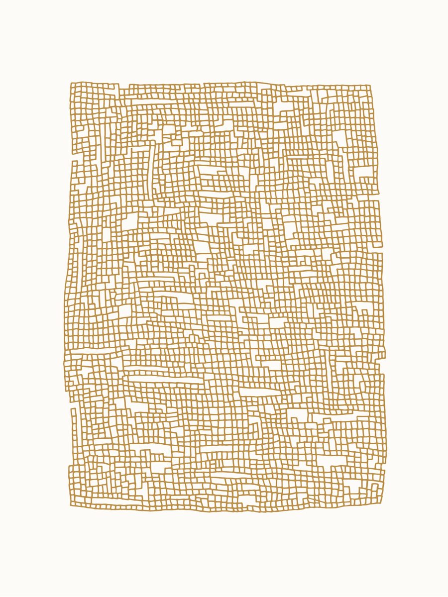 Grafische Illustration eines quadratischen Musters in Beige und Braun.