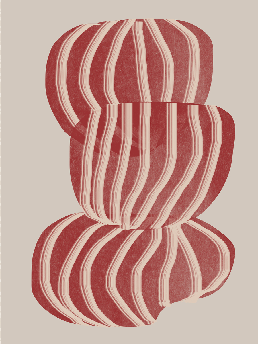 Grafische Illustration von rot-gestreiften Steinen vor einem beigen Hintergrund.