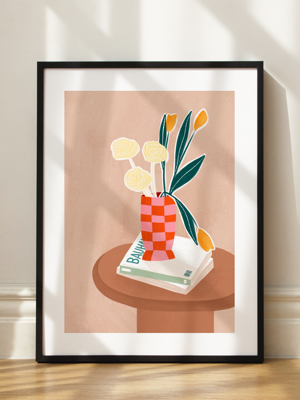 Flower With a Checkered Red Vase Poster