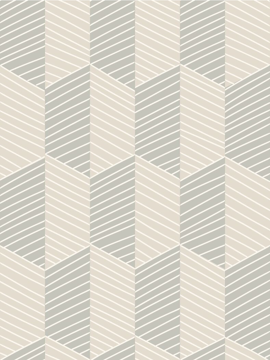 Grau-beige gestreiftes Tapetenmuster mit horizontalen Streifen.