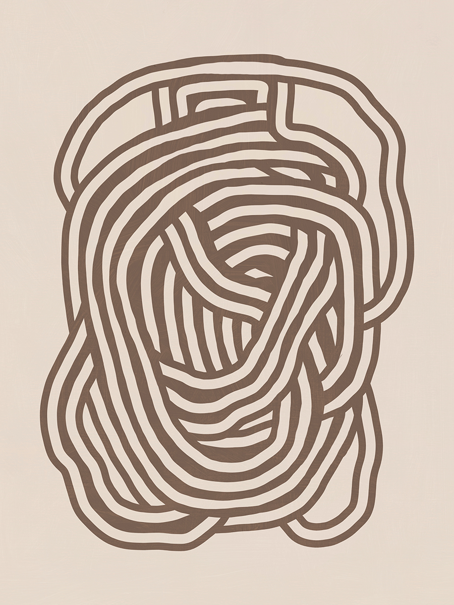 Abstrakter brauner Knoten auf beigem Hintergrund.