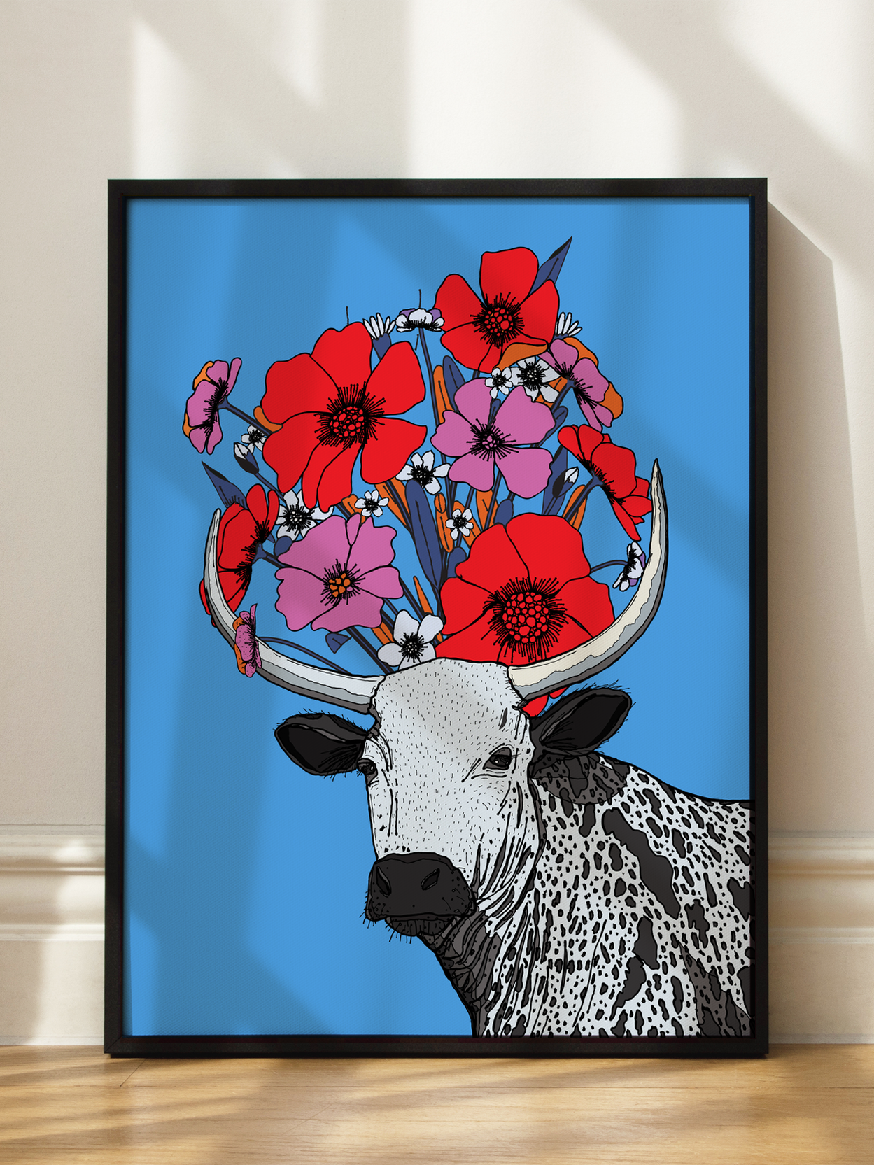 The Cow with Flowers Poster