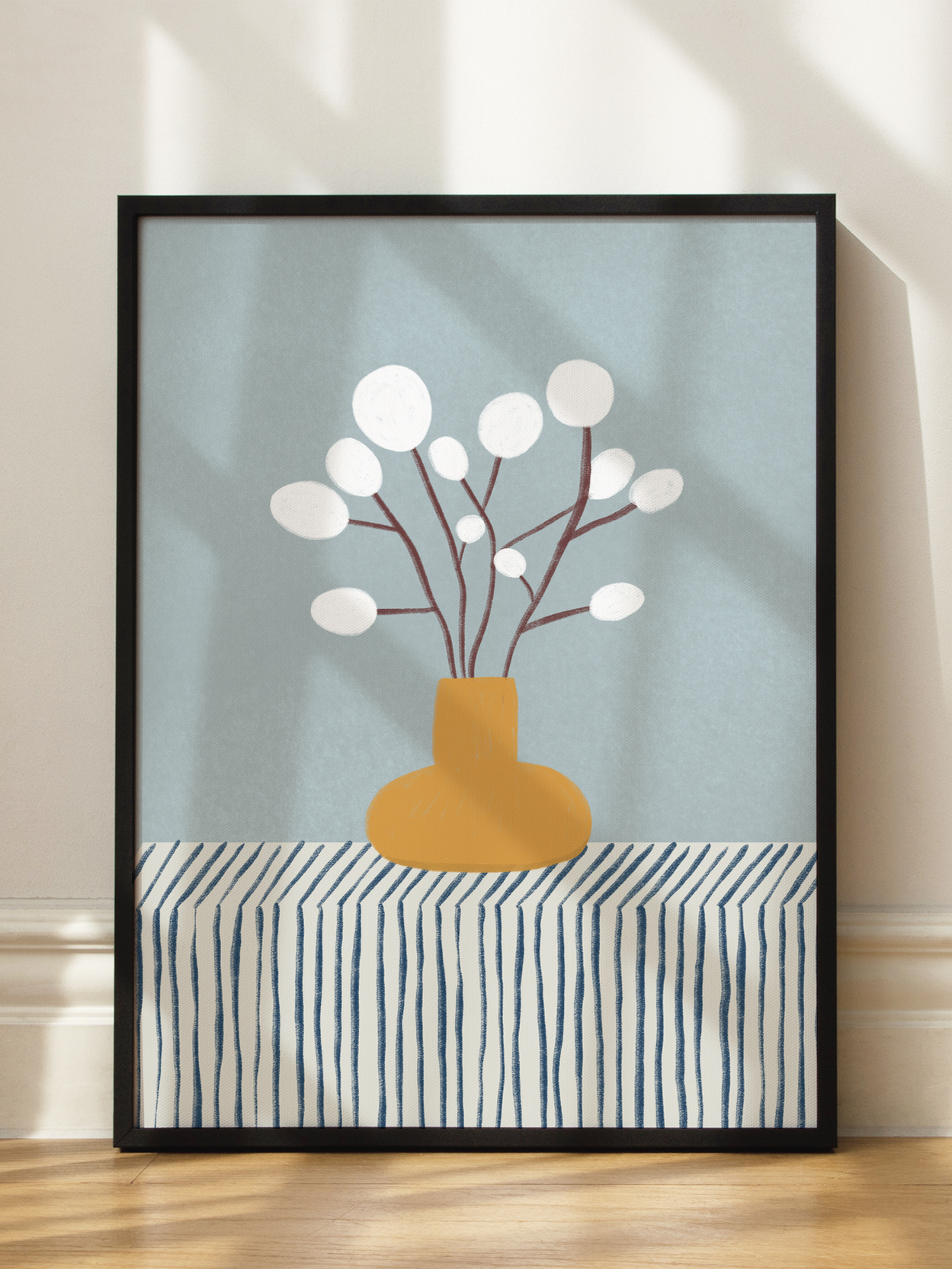 White Flowers in a Yellow Vase Poster