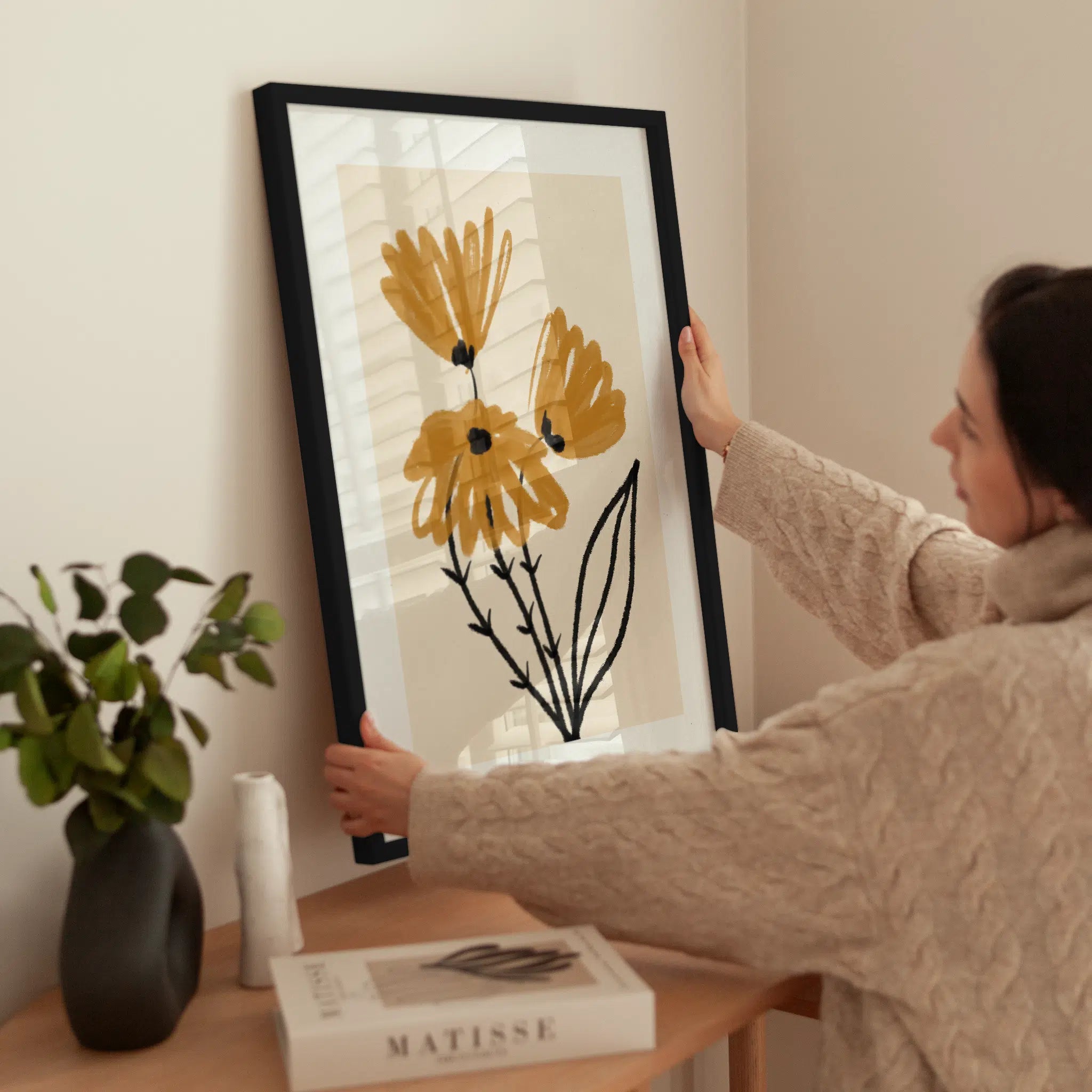 Yellow Flowers wird aufgehängt
