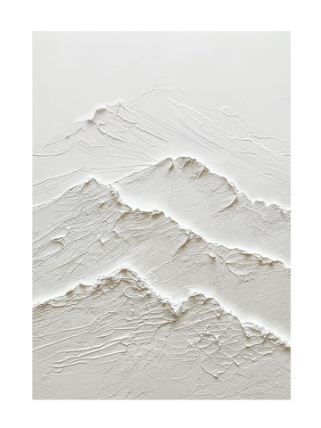 Stilisierte Darstellung von weißen Bergen auf beigem Hintergrund.