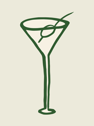 Ein grüner Martini auf beigem Hintergrund in minimalistischer Darstellung.